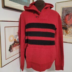 Vintage Polo Of Ralph Lauren Pure 100% Wool Red Knit Sweater with Hoodie